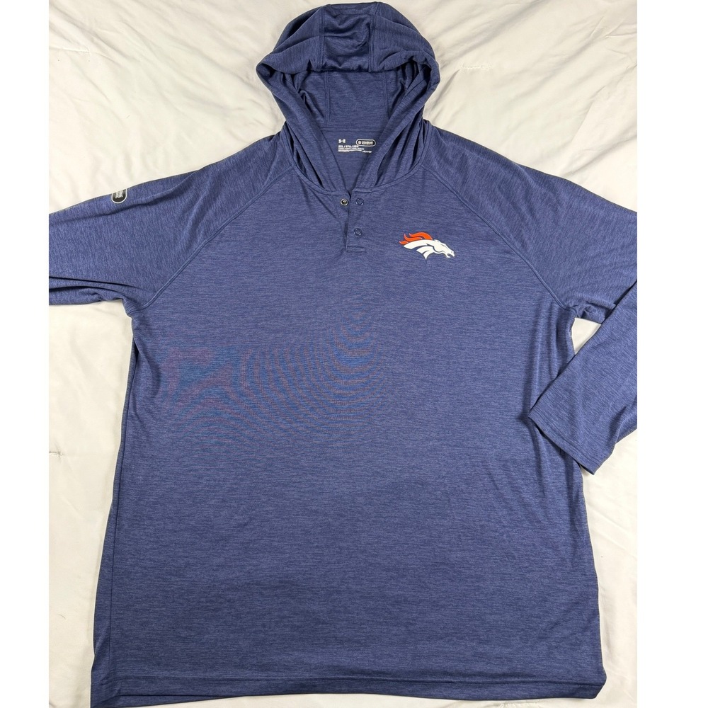 Under Armour Denver Broncos NFL Combine Authentic Hoodie Mens 2XL Blue HeatGear